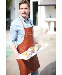 Dutchdeluxes Leather Zipper Apron In Classic Brown Cookware