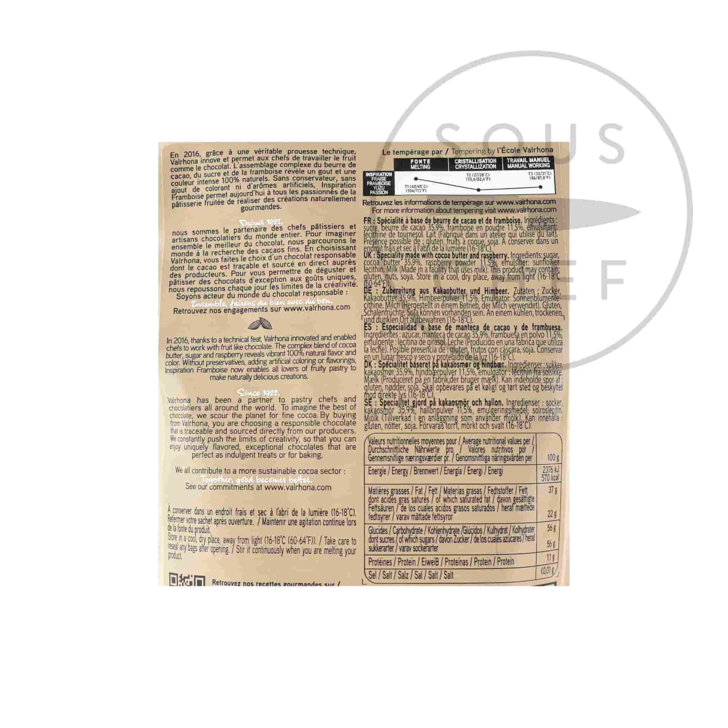 Valrhona Raspberry Inspiration 250g Ingredients