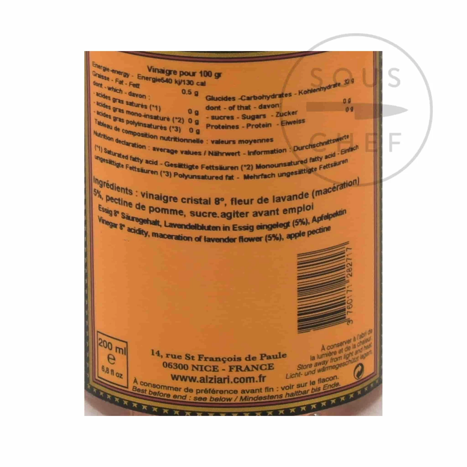 Nicolas Alziari Alziari Lavender Vinegar 200ml Ingredients