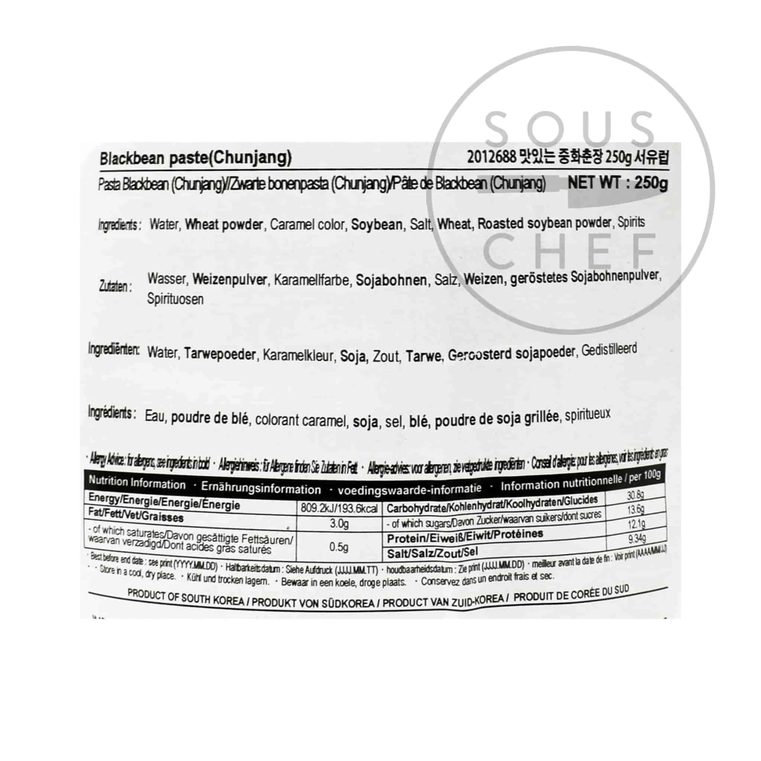 Chung Jung One Chunjang - Chinese-Style Korean Black Bean Paste 250g Ingredients