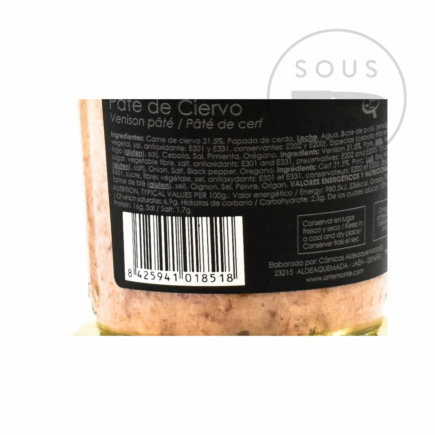 Ingredients ArteMonte Venison Pate 100g