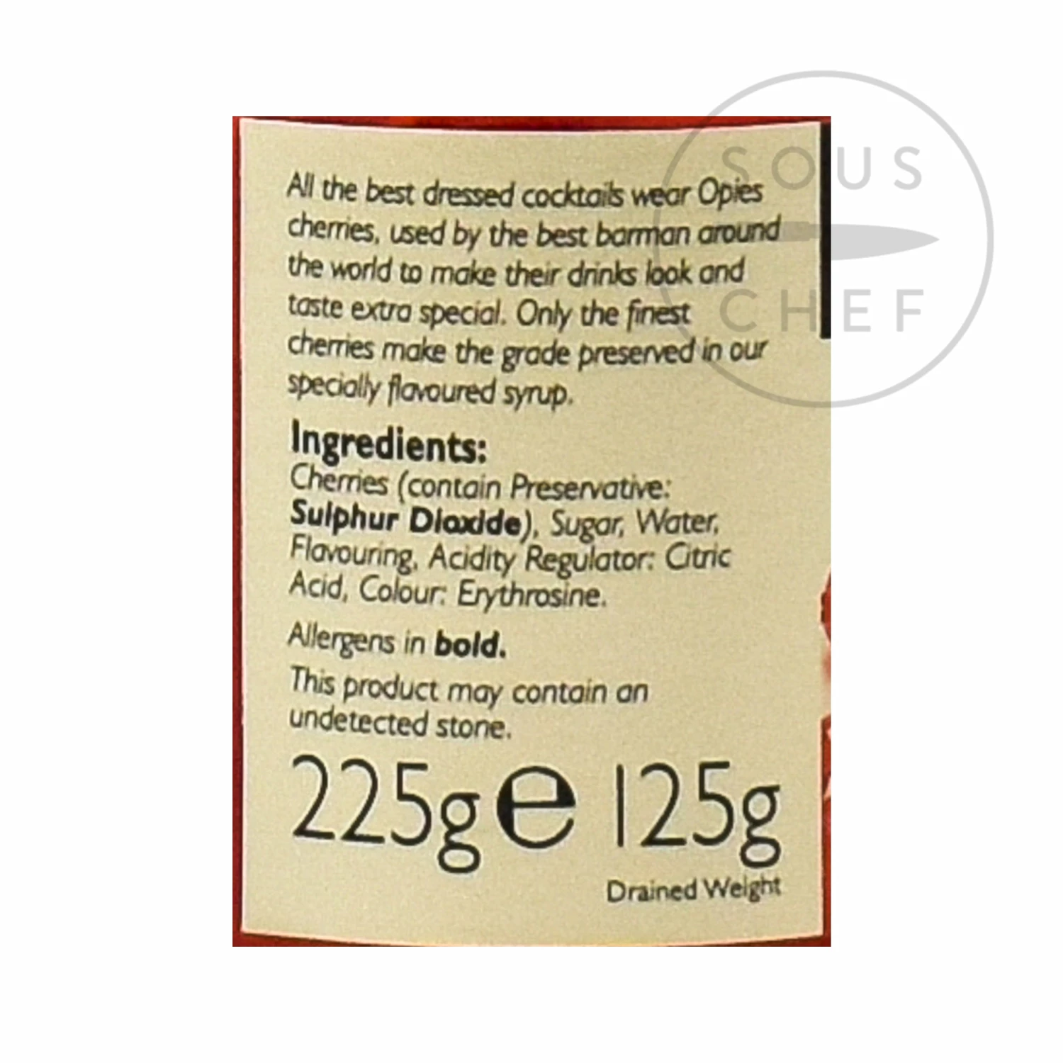 Opies Red Maraschino Cocktail Cherries With Stem 225g Ingredients