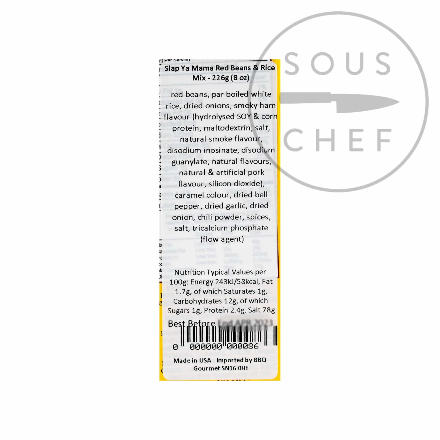 Slap Ya Mama Red Beans & Rice Mix 226g Ingredients