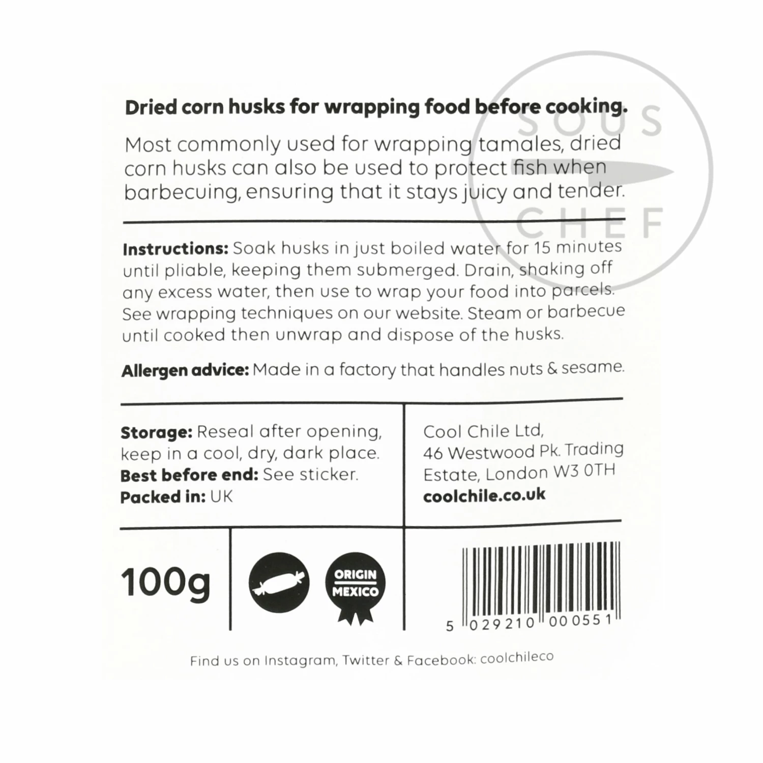 Cool Chile Co Corn Husks 100g Ingredients