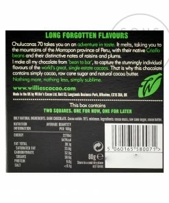 Willie's Cacao Chulucanas Gold 70% Peruvian Dark Chocolate 80g Ingredients