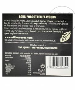 Ingredients Willie's Cacao Pure Gold Venezuelan 100% Cacao Chocolate 65g