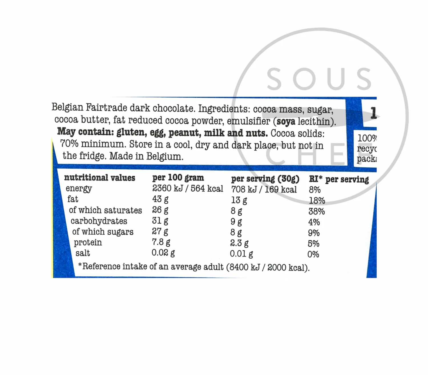 Ingredients Tony's Chocolonely 70% Dark Chocolate 180g