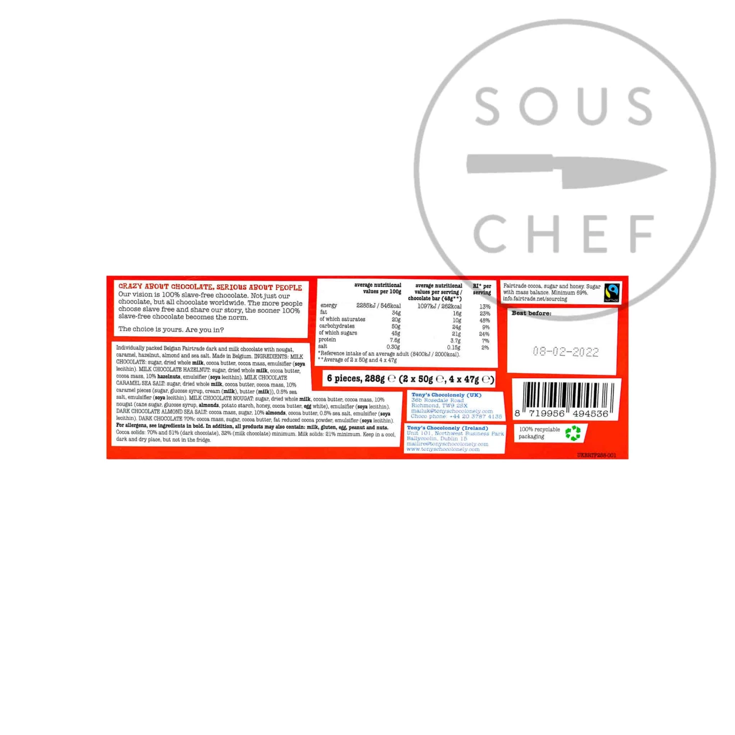 Tony's Chocolonely Chocolate Rainbow Tasting Pack (6 X 47/50g)