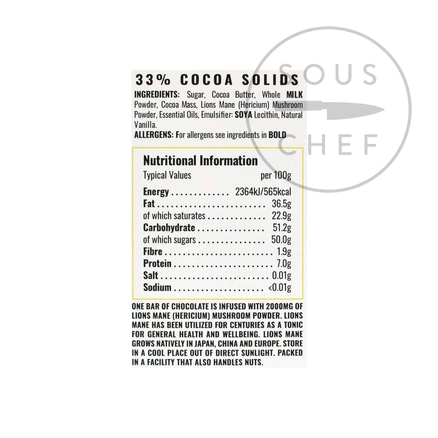 Ingredients Wizards Enchanted Forest Lions Mane Mushroom Chocolate 55g