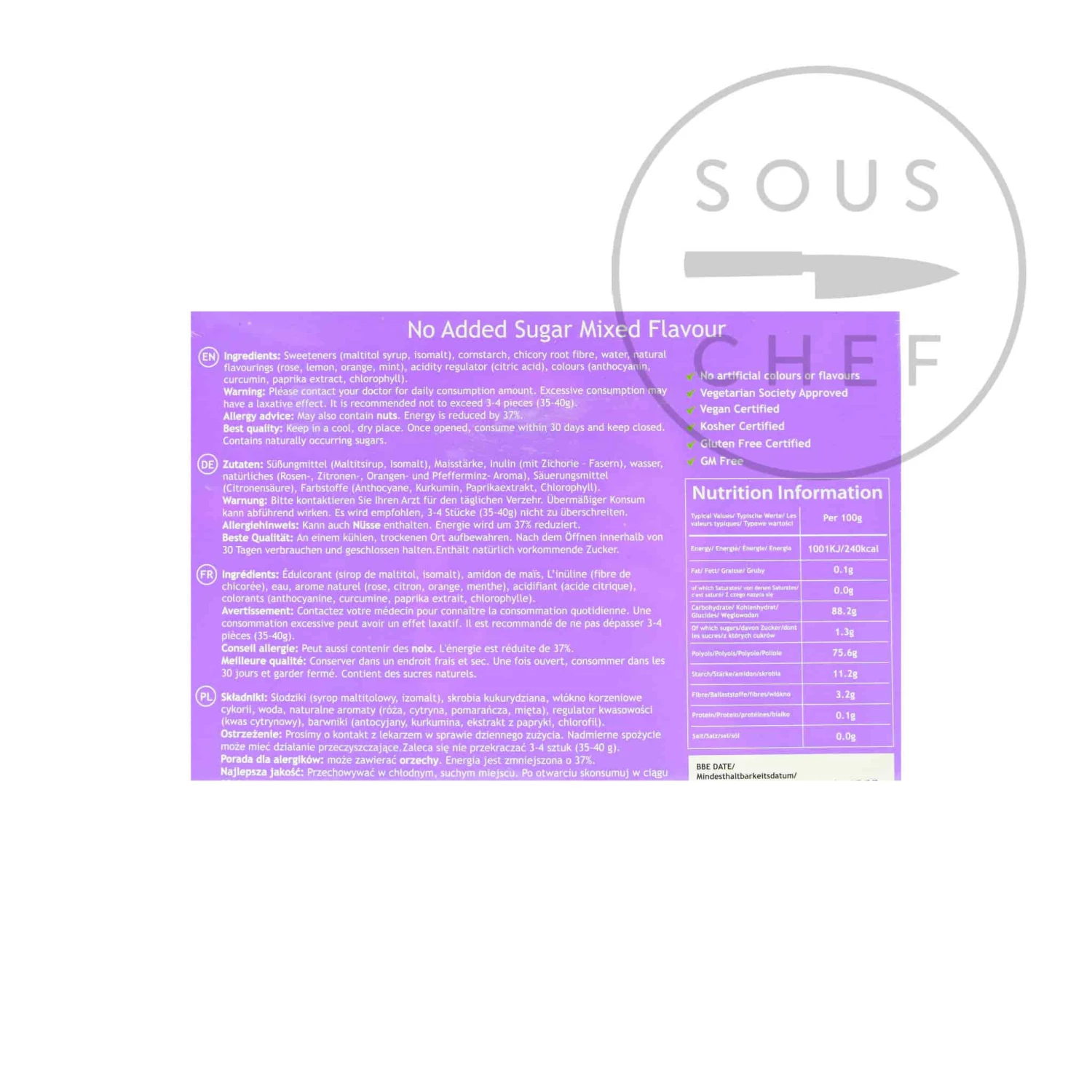 Ingredients Truede No Added Sugar Mixed Turkish Delight 110g