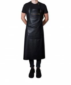 Dutchdeluxes Extra Long Leather Zipper Apron In Classic Black