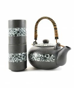 Kiji Stoneware & Ceramics Black Floral Tea Set 500ml Tableware
