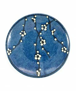 Kiji Stoneware & Ceramics Tableware Blue Sakura Side Plate 22.5cm