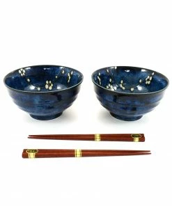 Kiji Stoneware & Ceramics Blue Sakura Udon Bowl Set Tableware