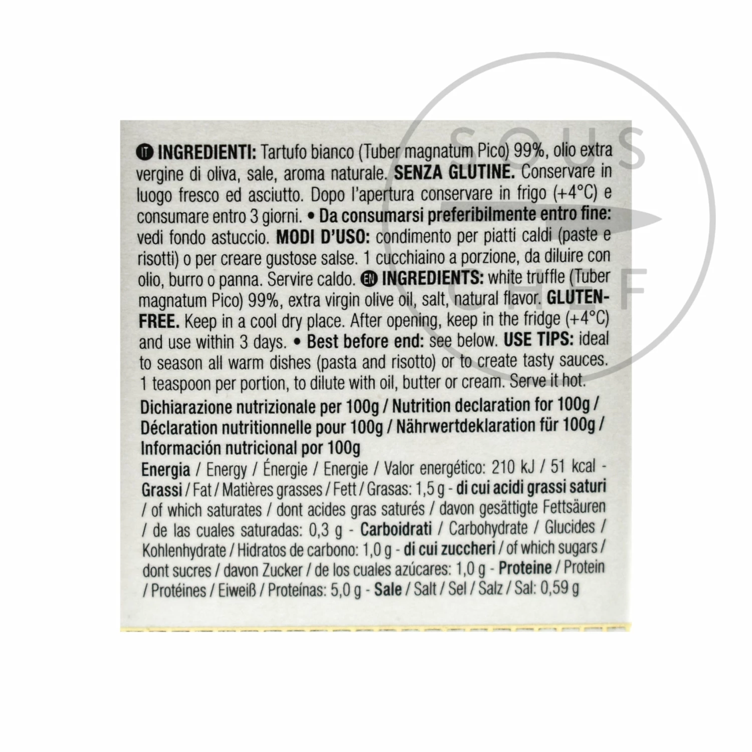 Tartuflanghe Pure 99% White Truffle Puree 30g Ingredients