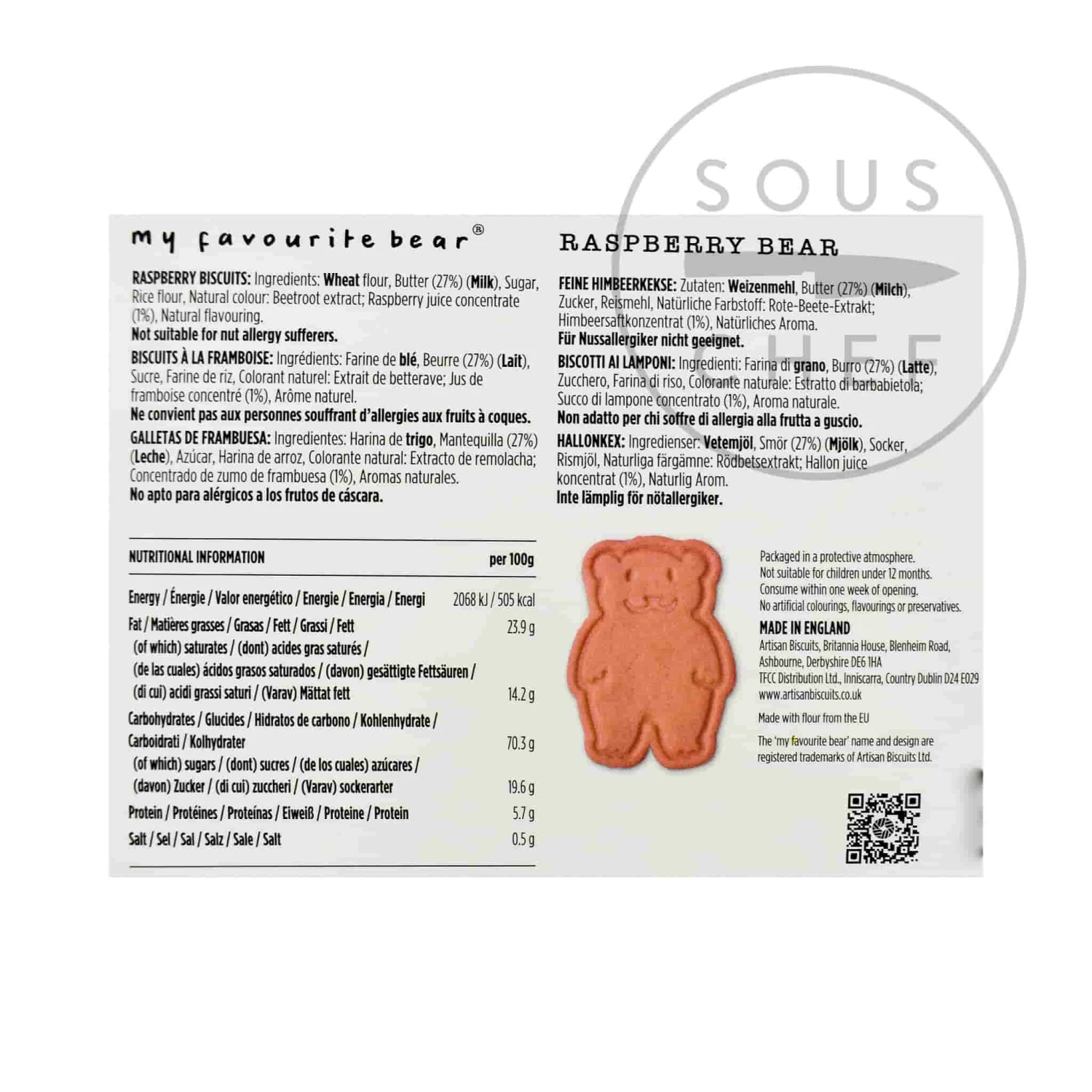 Artisan Biscuits My Favourite Bear Raspberry Biscuits 100g Ingredients