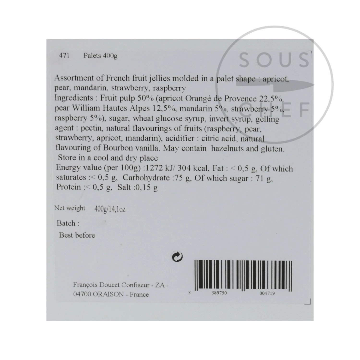 Francois Doucet Fruit Jellies 400g Ingredients