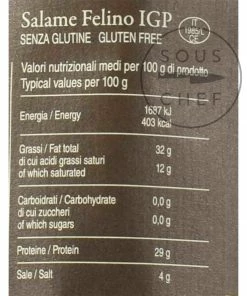 La Fattoria Di Parma Salami Felino IGP Riserva 290g Ingredients