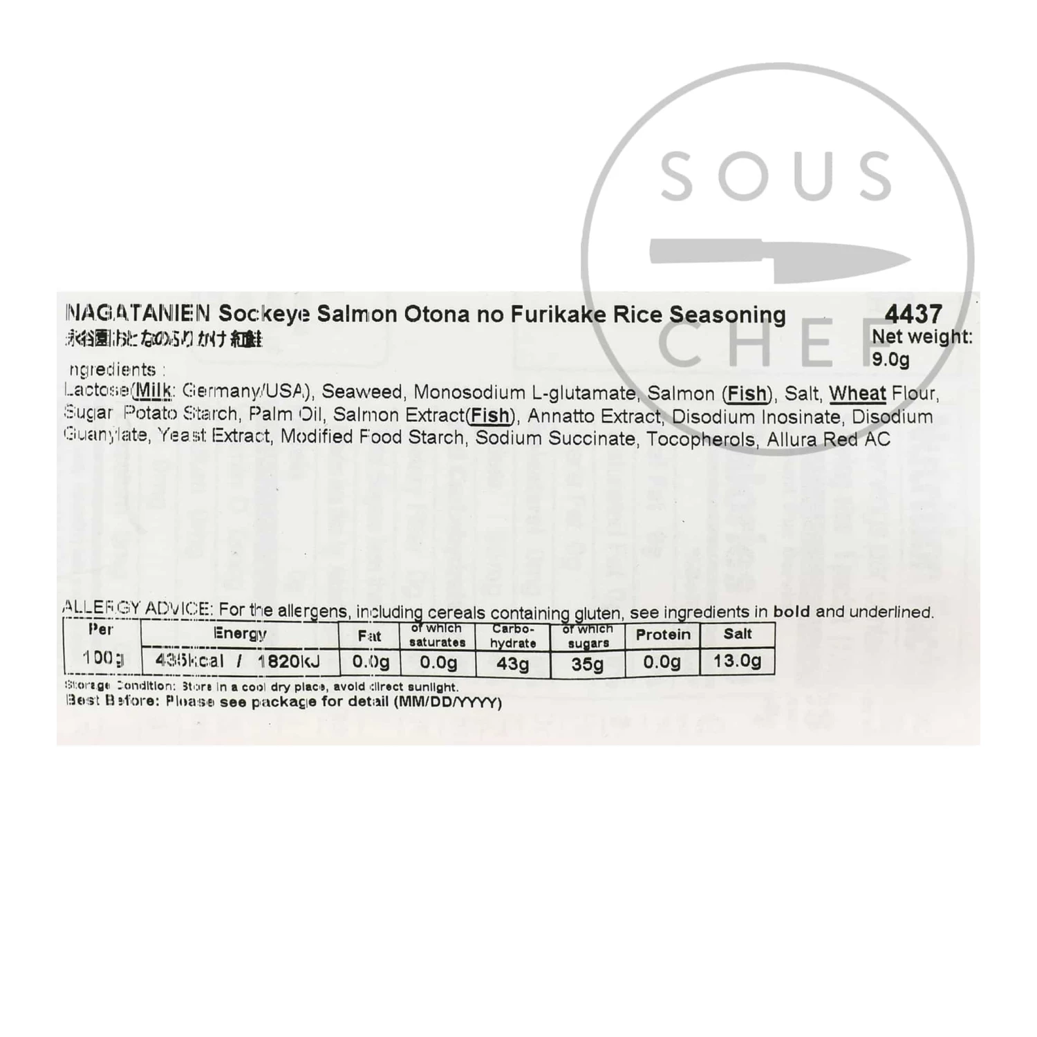 NAGATANIEN Otonano Salmon Furikake Rice Seasoning, 5 Sachets Ingredients