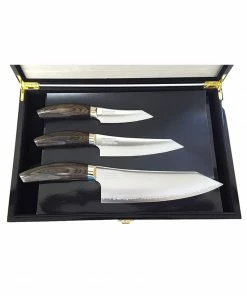 Suncraft Cookware Seki 3 Layer Knife Trio With Wooden Gift Box