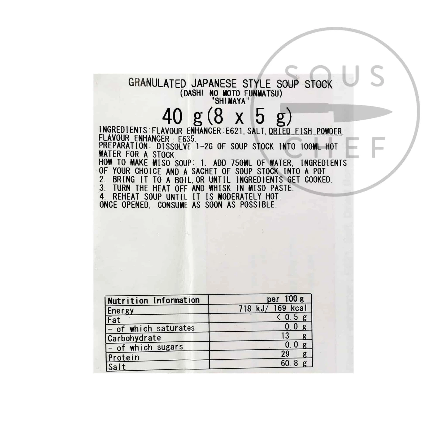 Shimaya Instant Dashi Powder 40g Ingredients