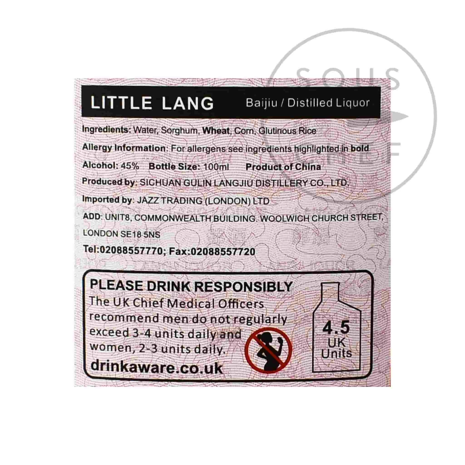 Little Lang Baijiu 45% 100ml Ingredients