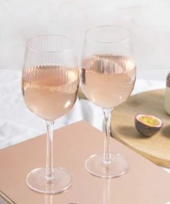 BarCraft Tableware Ribbed Wine Glasses 450ml Set Of 2