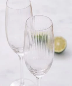BarCraft Ribbed Champagne Flutes 220ml Set Of 2