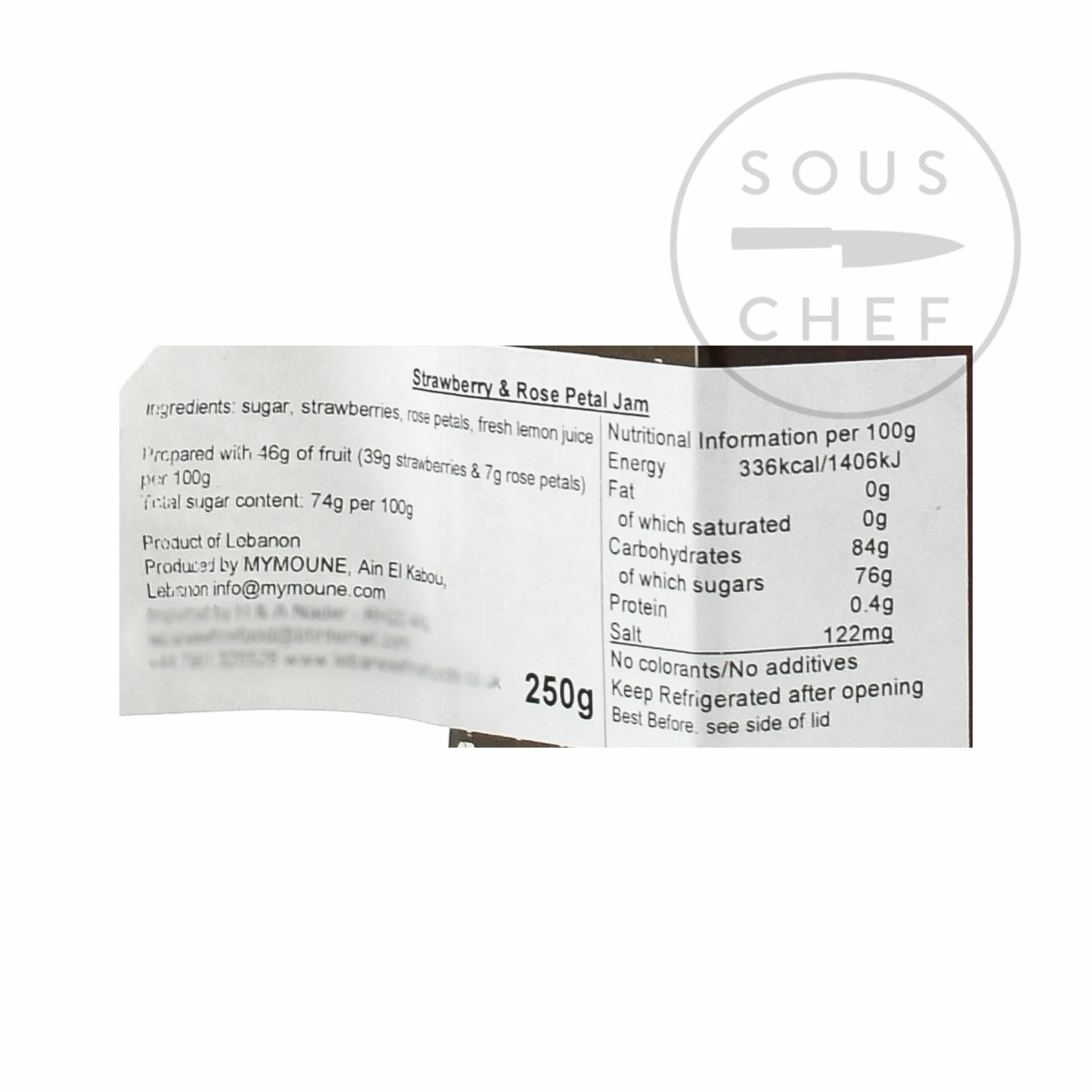 Mymoune Strawberry & Rose Petal Jam 250g Ingredients