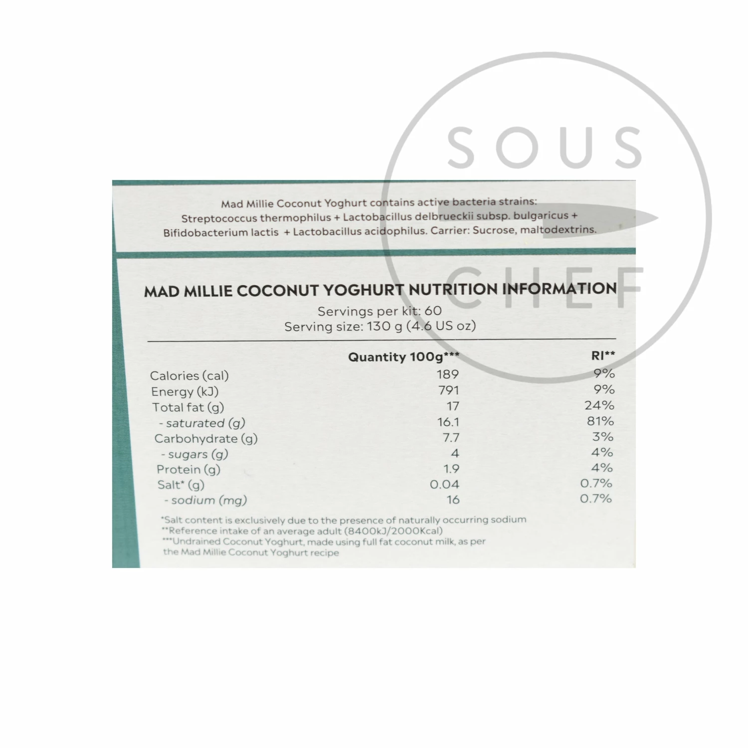 Mad Millie Coconut Yoghurt Jar Ingredients