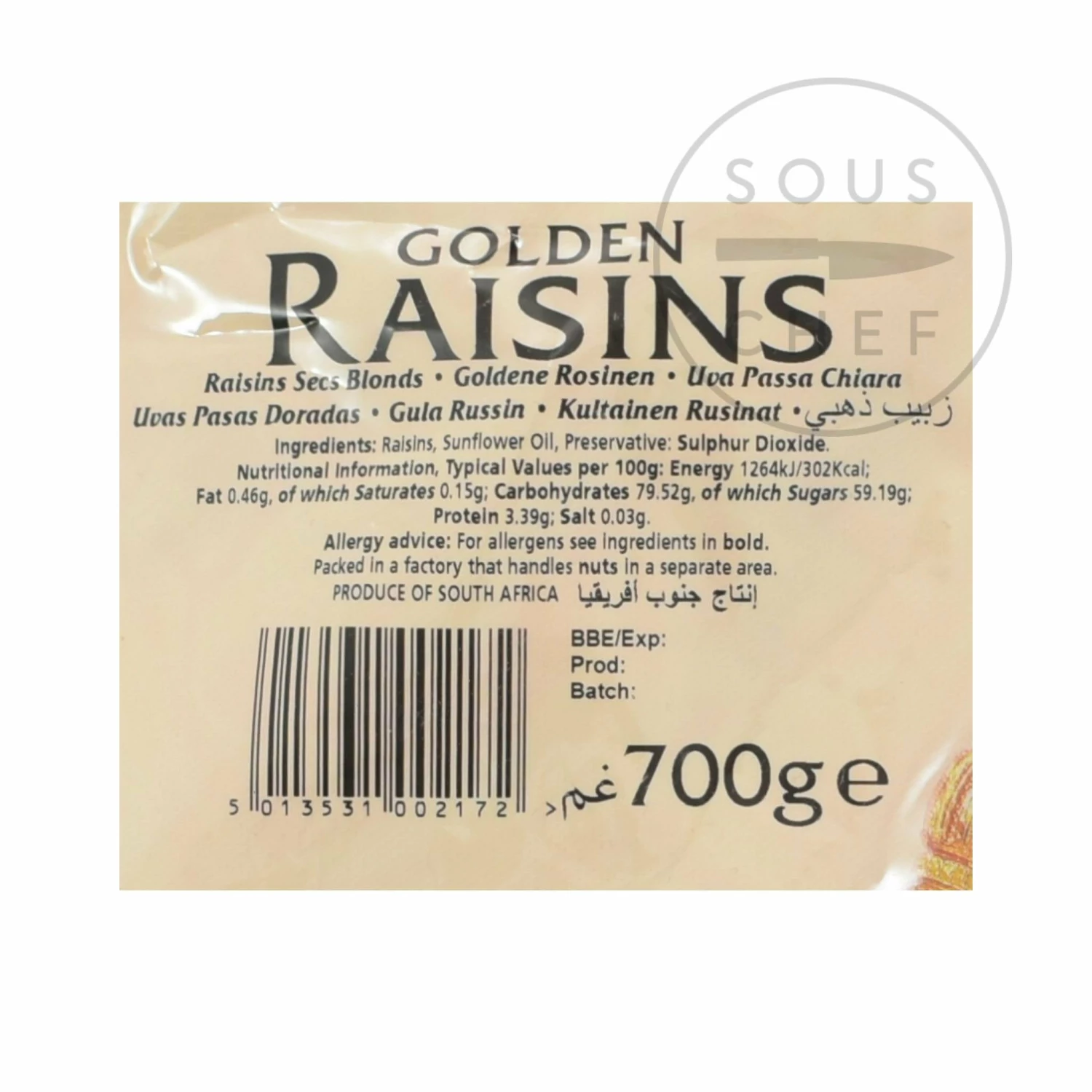 Natco Golden Raisins 700g Ingredients