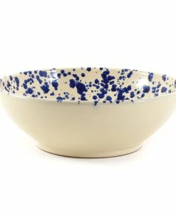 Puglia Handmade Puglia Blue Splatter Large Salad Bowl 28cm Tableware