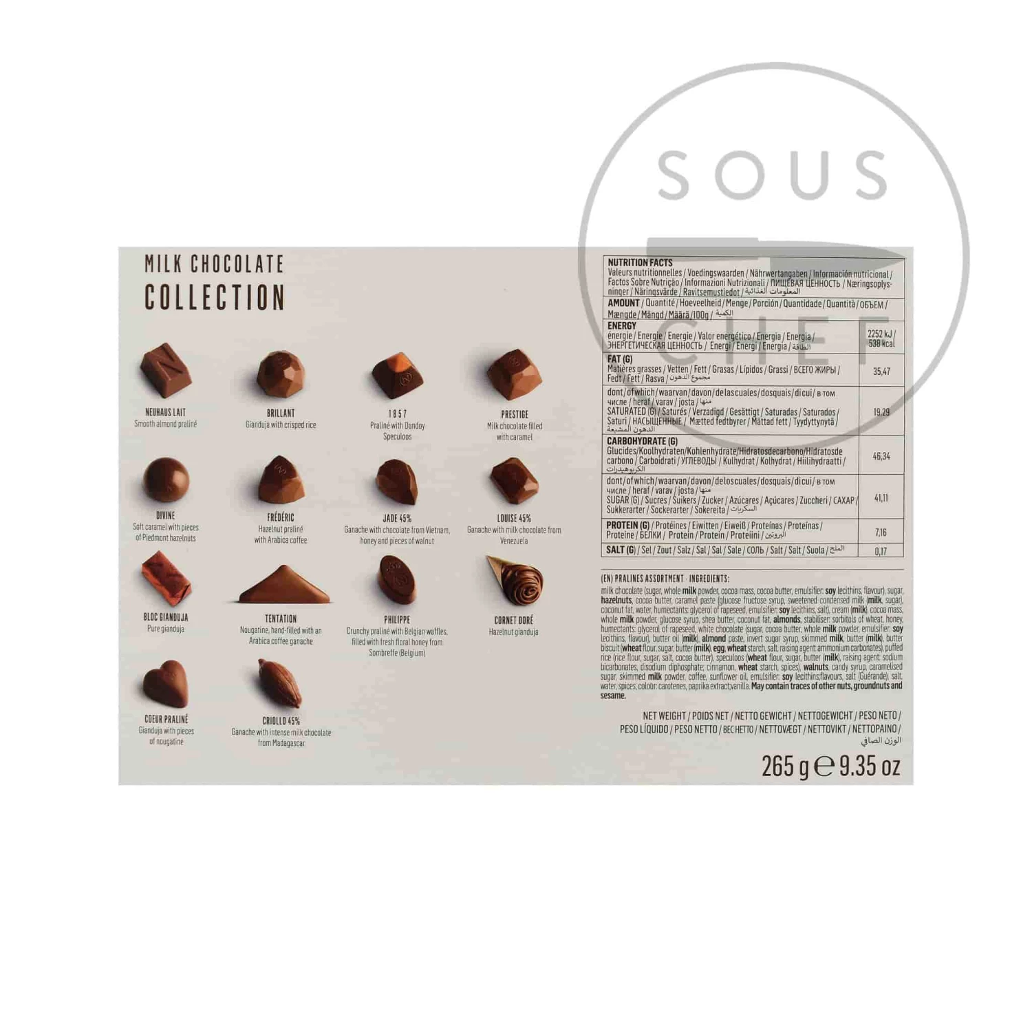 Neuhaus Milk Belgian Chocolate Selection 265g Ingredients