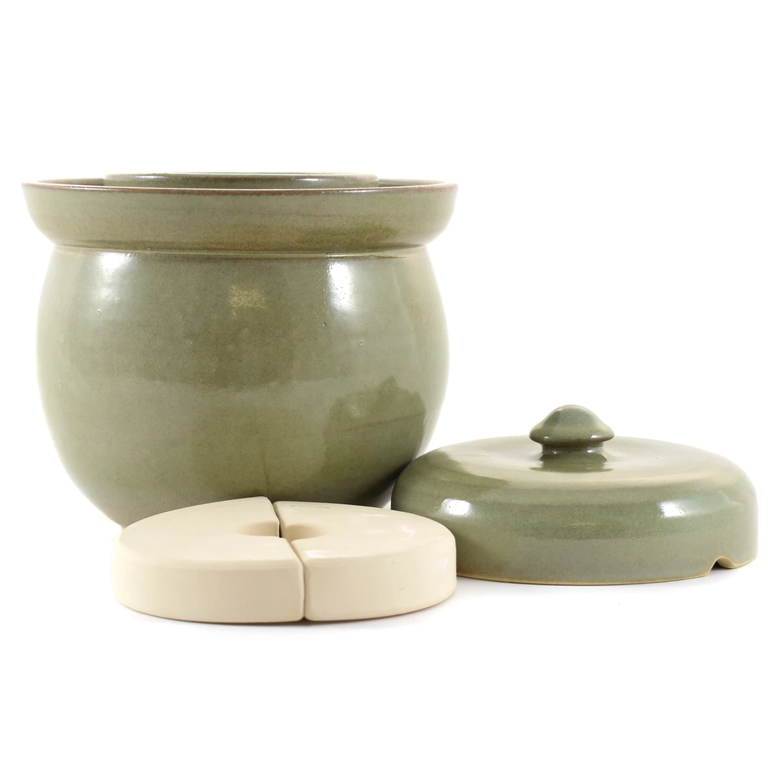 Sauerkraut Pots Cookware Handmade Stoneware Fermenting Crock In Green 2 Litre