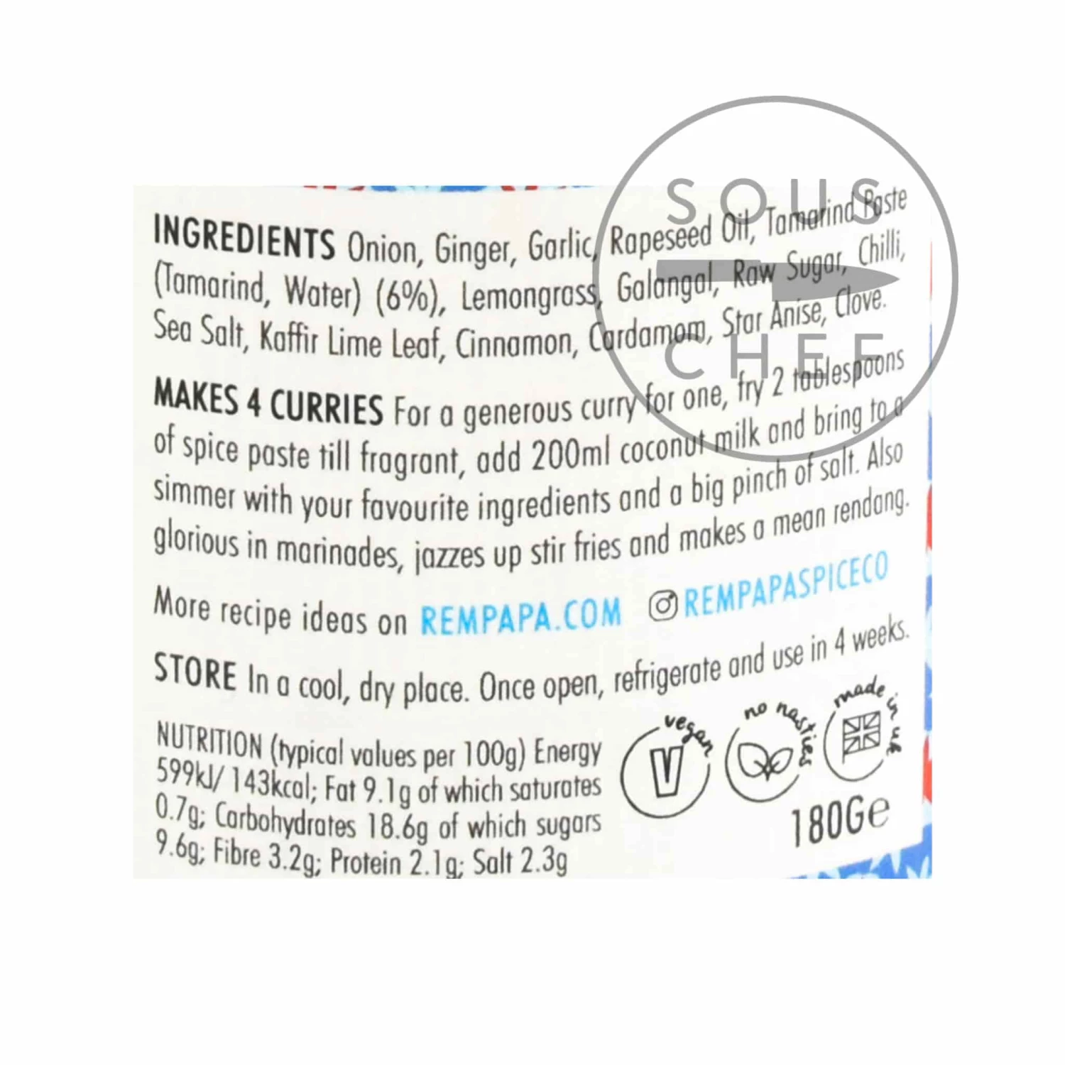 Ingredients Rempapa Balinese Spiced Tamarind Curry Paste 180g