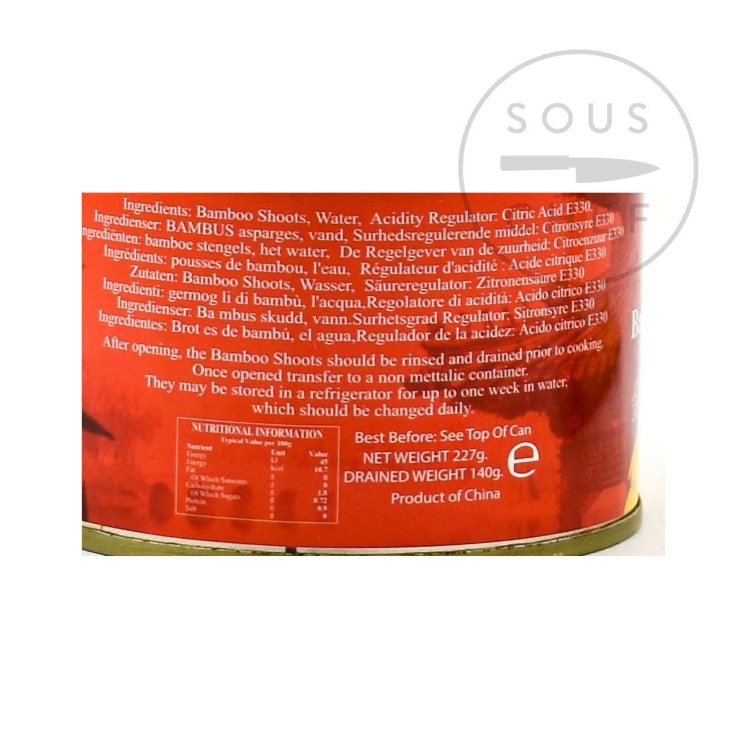 Golden Swan Sliced Bamboo 227g Ingredients