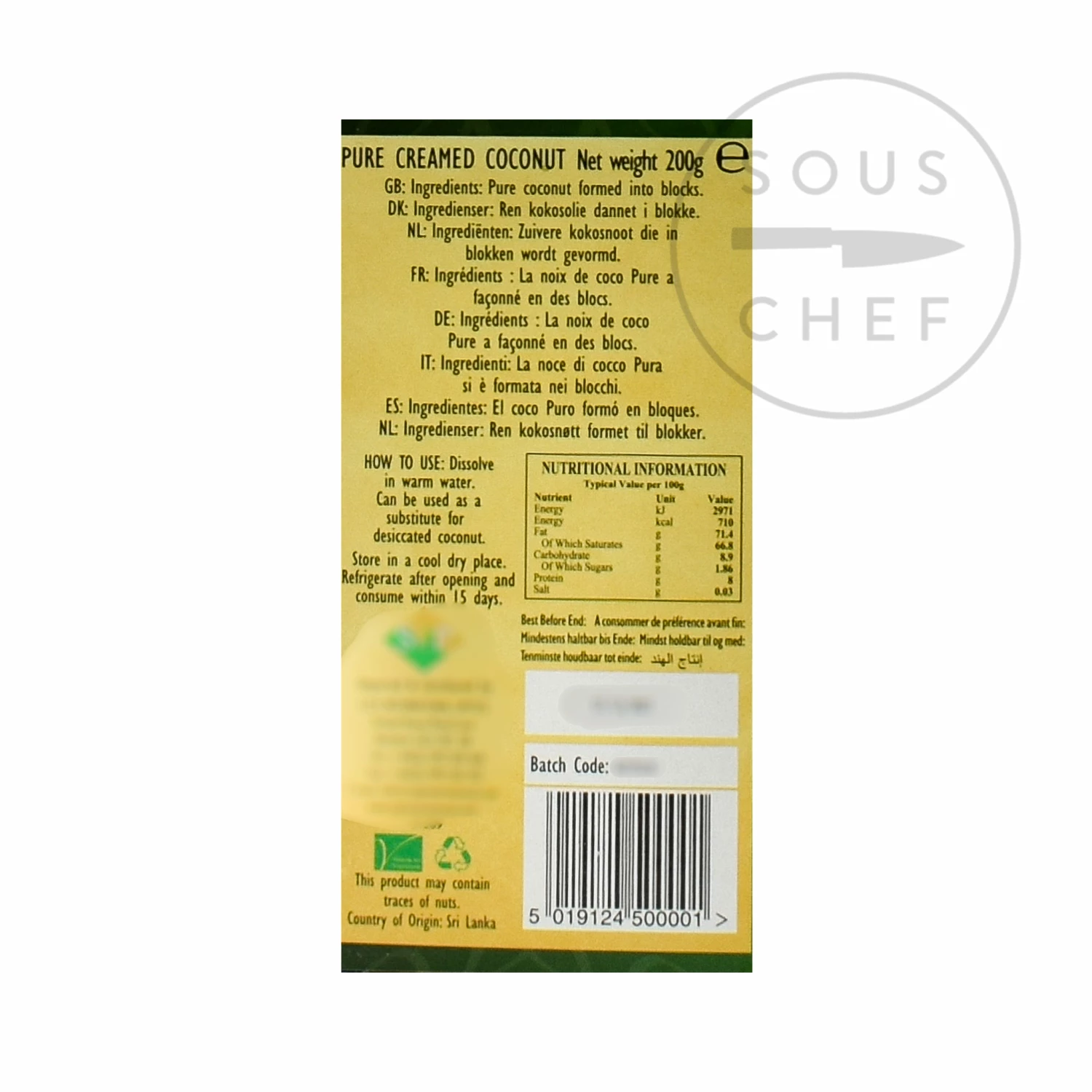 Ingredients Khanum Pure Coco Cream 200g