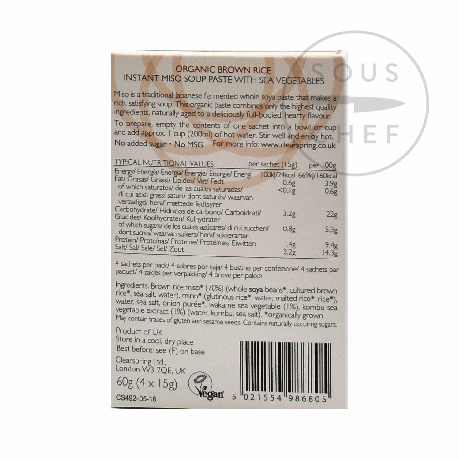 Ingredients Clearspring Organic Instant Miso Soup Paste 15g