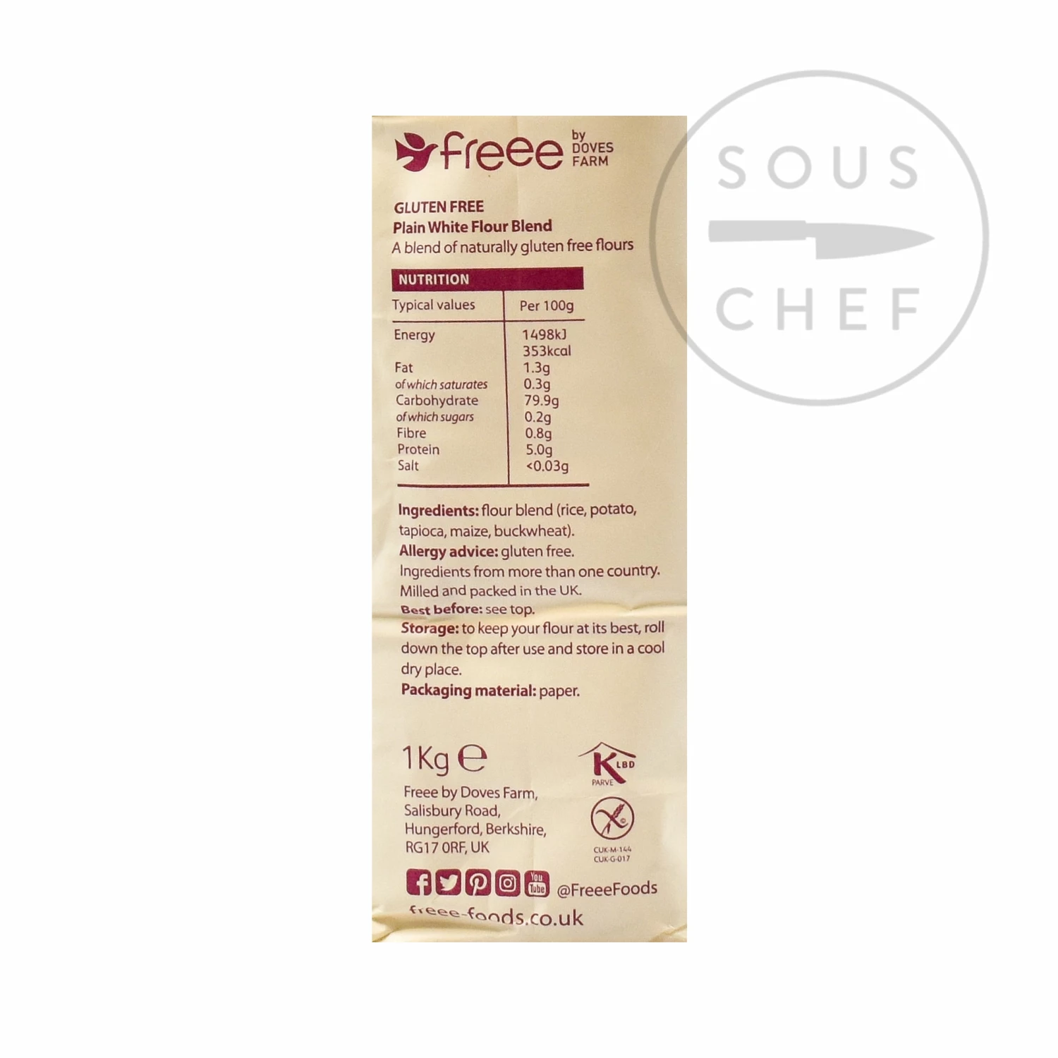 Ingredients Doves Farm Gluten Free Plain White Flour 1kg
