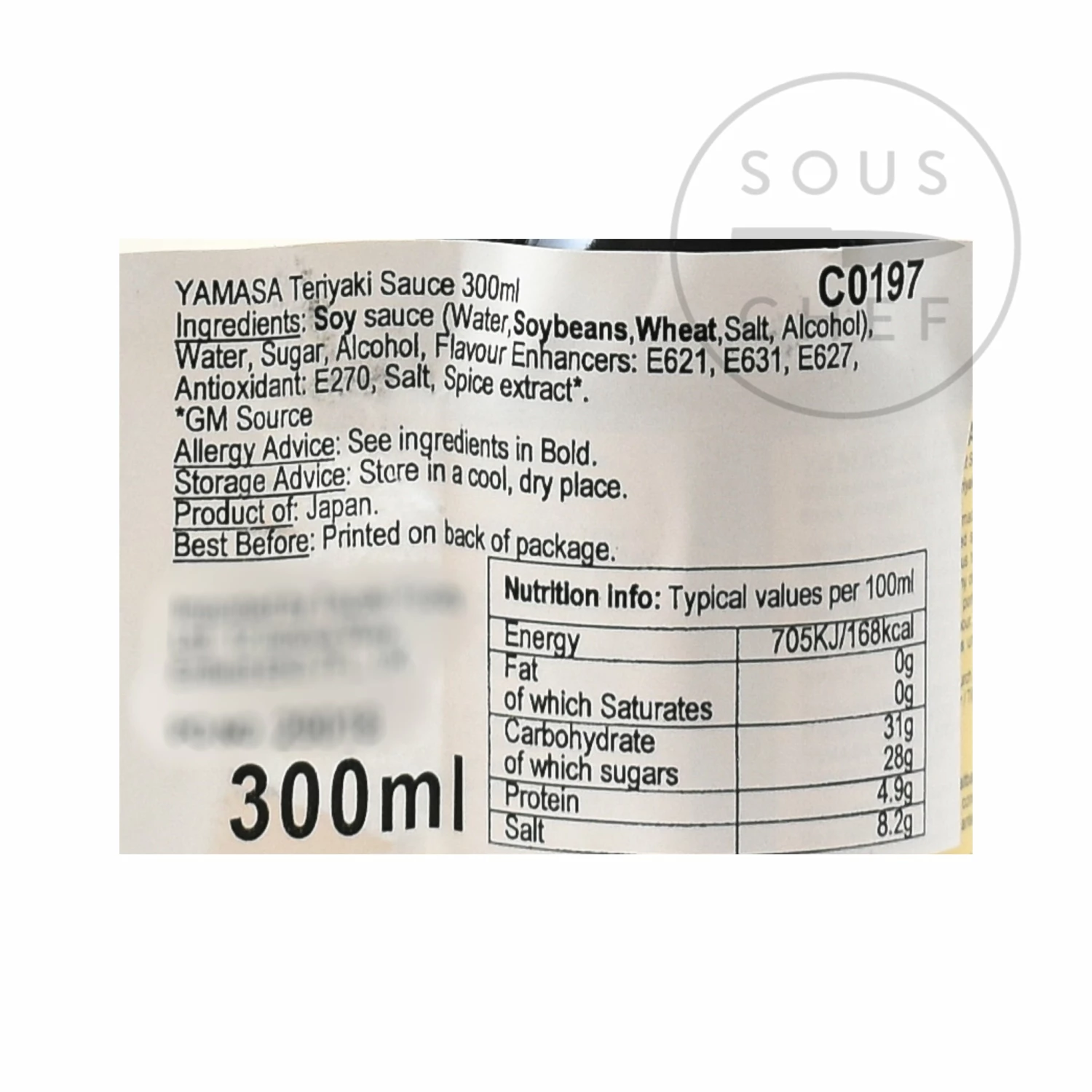 Ingredients Yamasa Teriyaki Sauce 300ml
