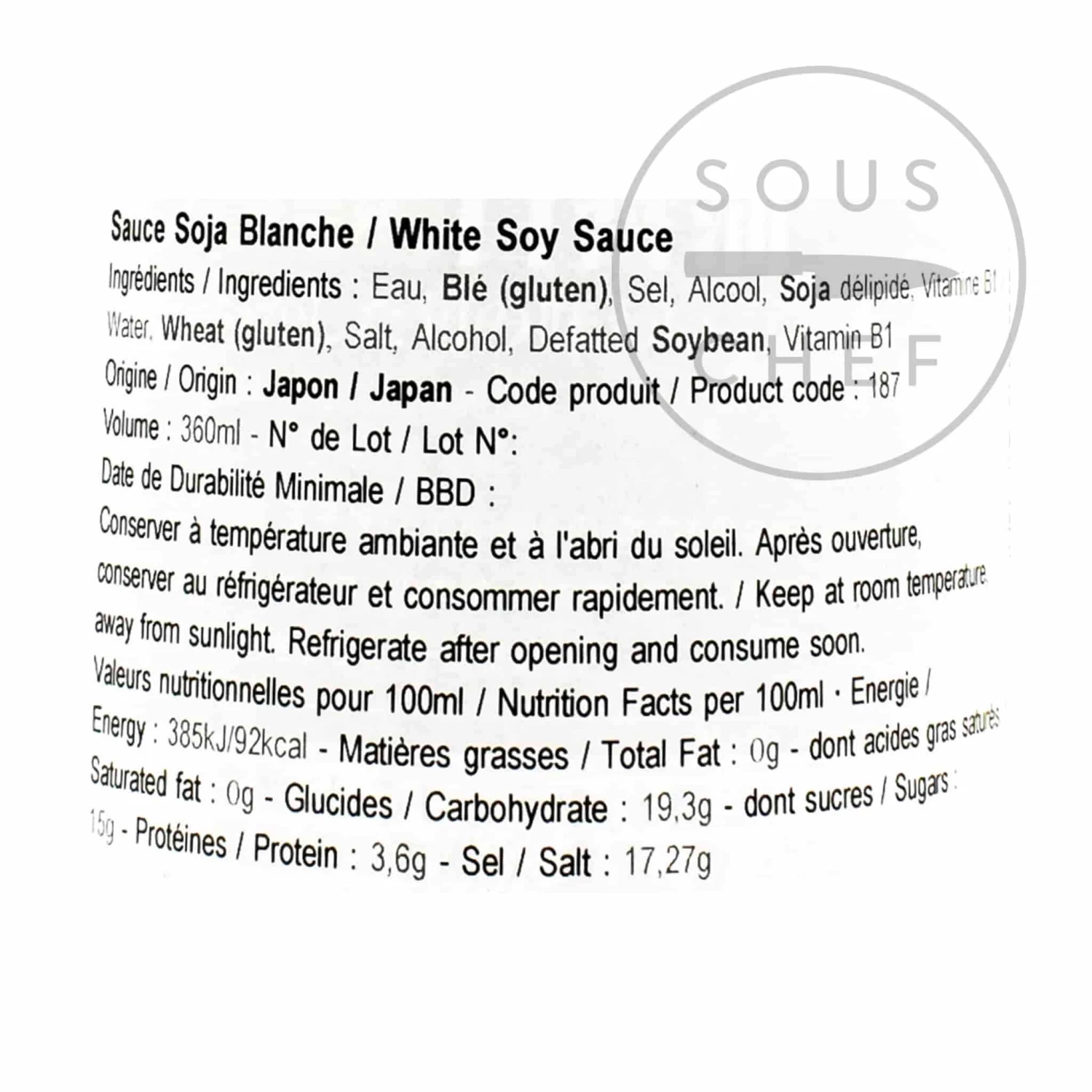 Ingredients Yamashin White Soy Sauce 360ml