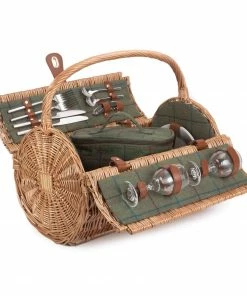 Willow Direct Tweed Oval Picnic Hamper For 2 Green