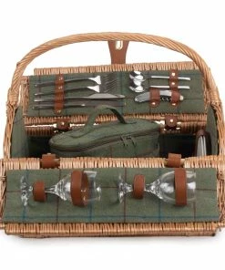 Willow Direct Tweed Oval Picnic Hamper For 2 Green