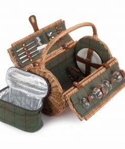 Willow Direct Tweed Oval Picnic Hamper For 2 Green