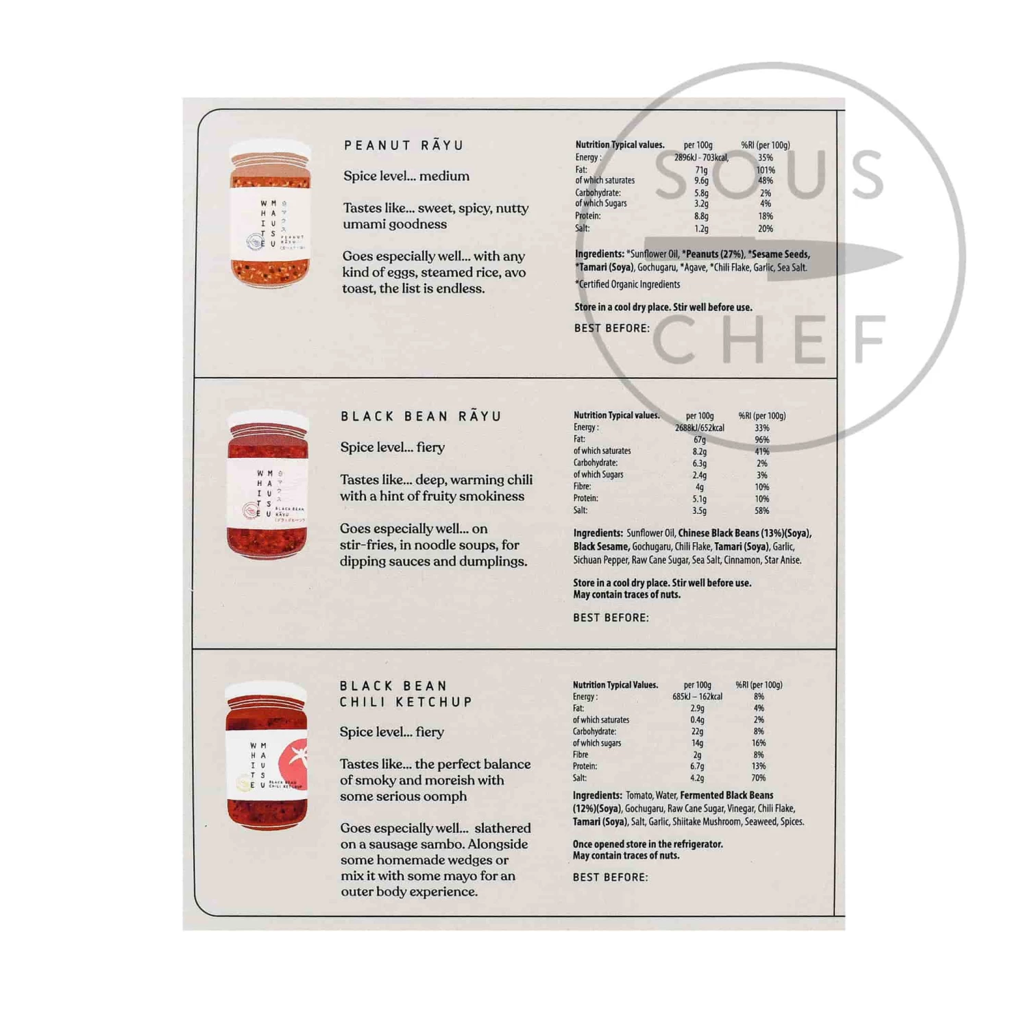 Ingredients White Mausu Chilli Sauce Box Set