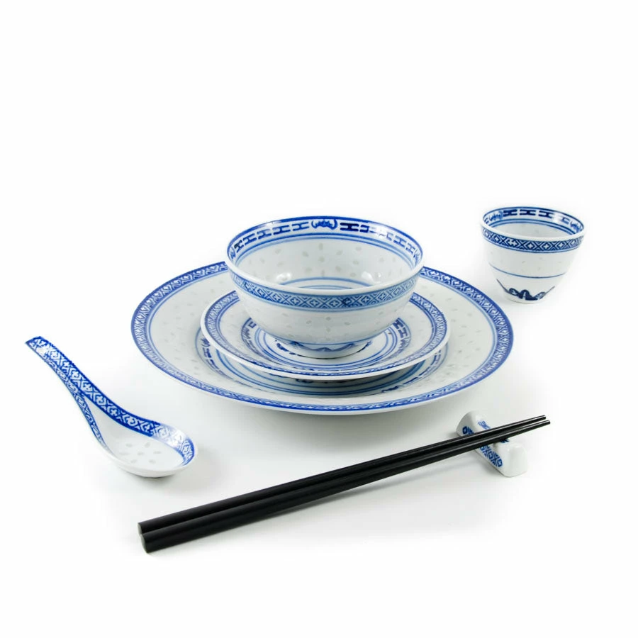 Chinese Tableware Blue Rice Pattern Serving Bowl 20.3cm Tableware