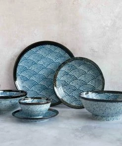 Kiji Stoneware & Ceramics Blue Wave Covered Bowl