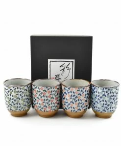 Kiji Stoneware & Ceramics Colourful Japanese Flower Tea Cup Set