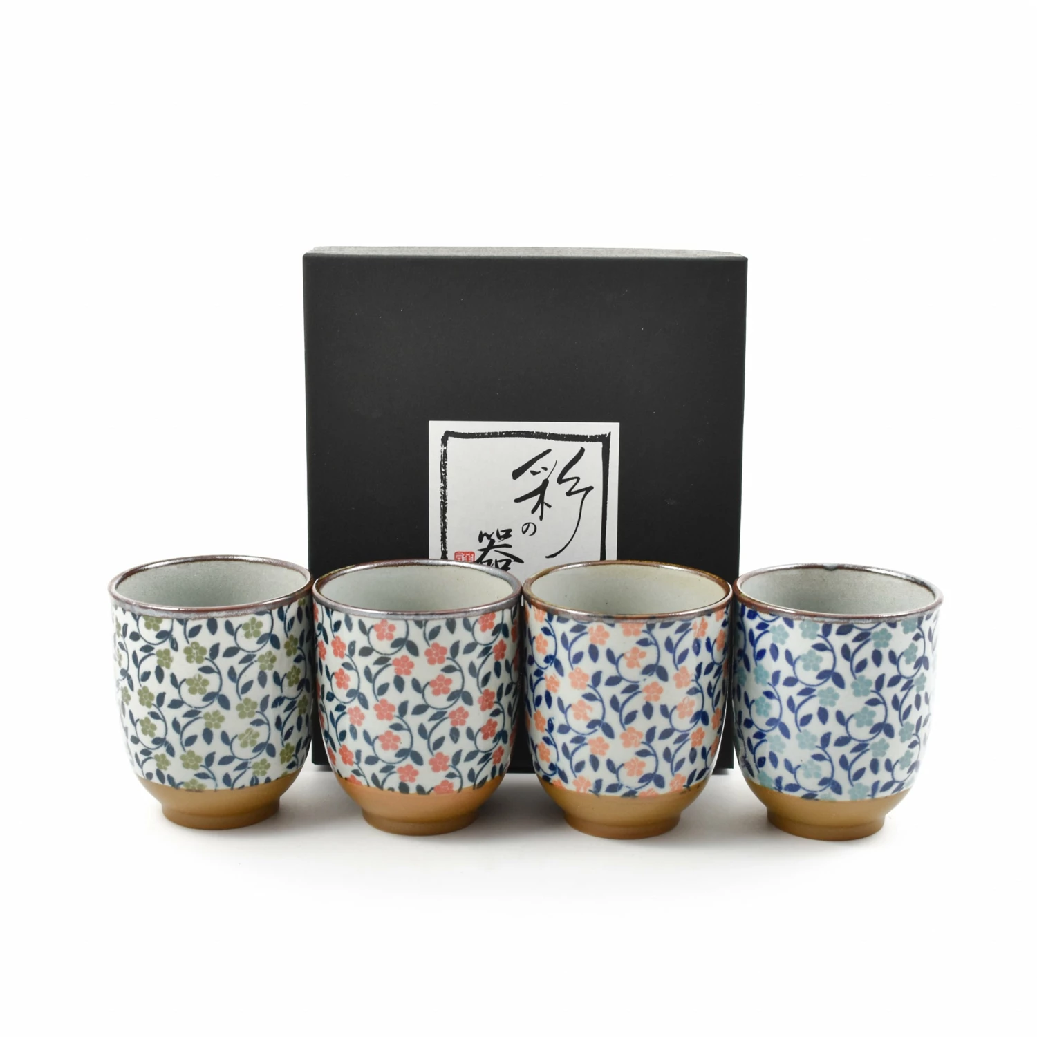 Kiji Stoneware & Ceramics Colourful Japanese Flower Tea Cup Set