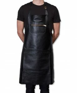 Dutchdeluxes Leather Zipper Apron In Classic Black